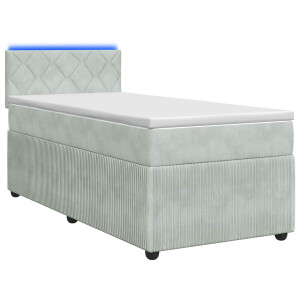 vidaXL Boxspring Bed met Matras en LED Lichtgrijs 90 x 190 cm Fluweel