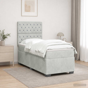 vidaXL Boxspringbed met matras met hoofdeinde Lichtgrijs Enkel Fluweel