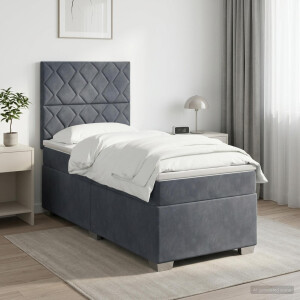 vidaXL Boxspringbed met matras Donkergrijs Enkel Fluweel