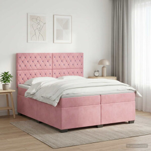 vidaXL Boxspringbed met matras Roze 200 x 200 cm Fluweel