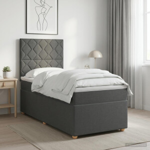 vidaXL Boxspringbed met matras met hoofdeinde Donkergrijs Enkel Stof