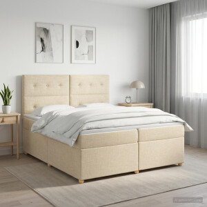 vidaXL Boxspringbed met matras Crèmekleurig 200 x 200 cm Stof