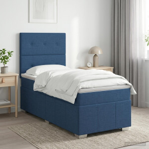 vidaXL Boxspringbed met matras met hoofdeinde Blauw 90 x 200 cm Stof