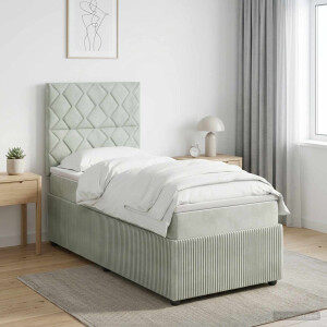 vidaXL Boxspringbed met matras met hoofdeinde Lichtgrijs Enkel Fluweel