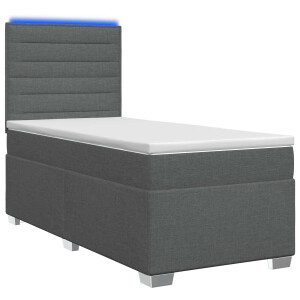 vidaXL Boxspring Bed met Matras en LED Donkergrijs 90 x 190 cm Stof