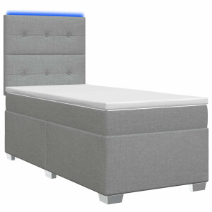 vidaXL Boxspring Bed met Matras en LED Lichtgrijs 90 x 190 cm Stof