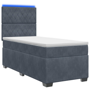 vidaXL Boxspring Bed met Matras en LED Donkergrijs 90 x 190 cm Fluweel