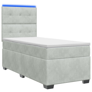vidaXL Boxspring Bed met Matras en LED Lichtgrijs 90 x 190 cm Fluweel