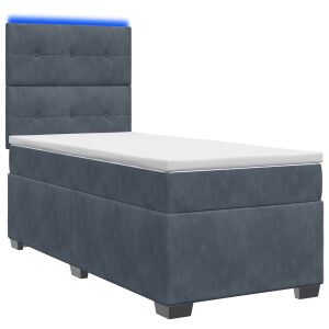 vidaXL Boxspring Bed met Matras en LED Donkergrijs 90 x 190 cm Fluweel
