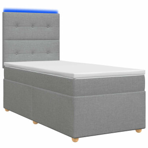 vidaXL LED Boxspring Bed met Matras Lichtgrijs 90 x 190 cm Stof