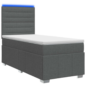 vidaXL LED Boxspring Bed met Matras Donkergrijs 80 x 200 cm Stof