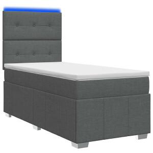 vidaXL LED Boxspring Bed met Matras Donkergrijs 80 x 200 cm Stof
