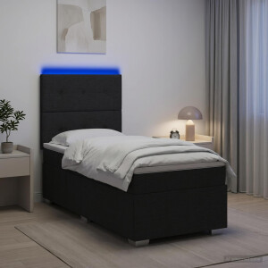 vidaXL LED Boxspring Bed met Matras Zwart 100 x 200 cm Stof