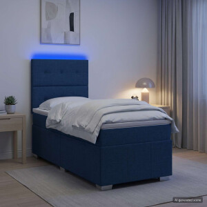vidaXL LED Boxspring Bed met Matras Blauw 90 x 200 cm Stof