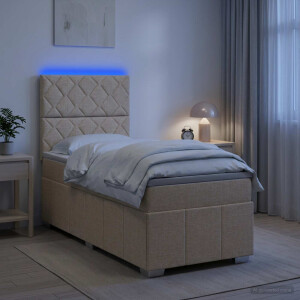 vidaXL LED Boxspring Bed met Matras Crèmekleurig 90 x 200 cm Stof