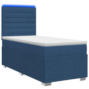 vidaXL LED Boxspring Bed met Matras Blauw 90 x 200 cm Stof