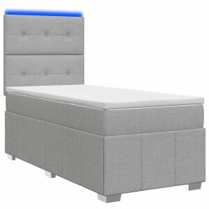 vidaXL LED Boxspring Bed met Matras Lichtgrijs 90 x 200 cm Stof