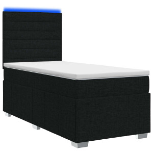 vidaXL LED Boxspring Bed met Matras Zwart 100 x 200 cm Stof