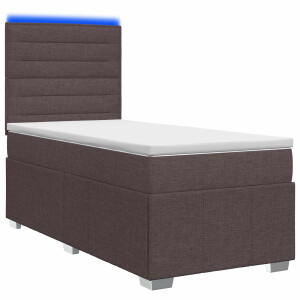 vidaXL LED Boxspring Bed met Matras Donkerbruin 100 x 200 cm Stof