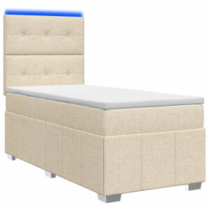 vidaXL LED Boxspring Bed met Matras Crèmekleurig 100 x 200 cm Stof