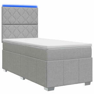vidaXL LED Boxspring Bed met Matras Lichtgrijs 100 x 200 cm Stof