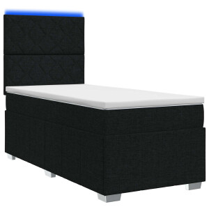 vidaXL LED Boxspring Bed met Matras Zwart 100 x 200 cm Stof