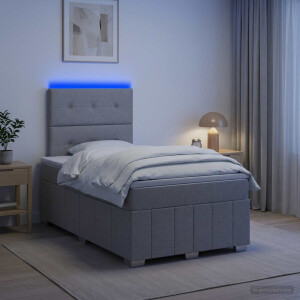 vidaXL LED Boxspring Bed met Matras Lichtgrijs 120 x 190 cm Stof