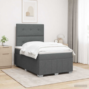 vidaXL LED Boxspring Bed met Matras Donkergrijs 120 x 190 cm Stof