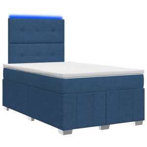 vidaXL LED Boxspring Bed met Matras Blauw 120 x 190 cm Stof