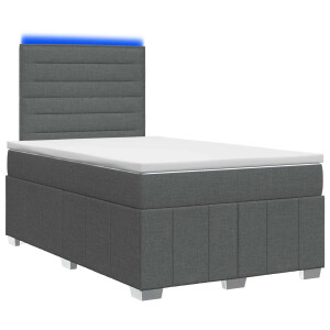 vidaXL LED Boxspring Bed met Matras Donkergrijs 120 x 200 cm Stof