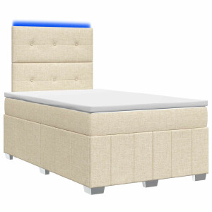 vidaXL LED Boxspring Bed met Matras Crèmekleurig 120 x 200 cm Stof