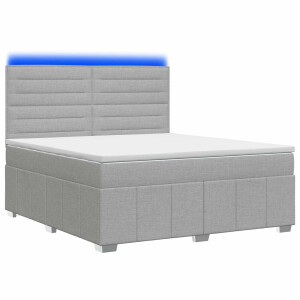 vidaXL LED Boxspring Bed met Matras Lichtgrijs 140 x 200 cm Stof