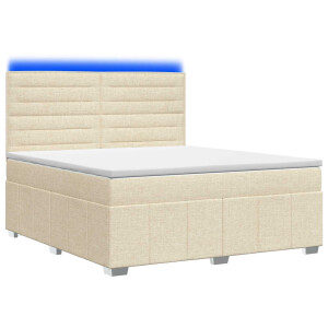 vidaXL LED Boxspring Bed met Matras Crèmekleurig 140 x 200 cm Stof