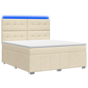 vidaXL LED Boxspring Bed met Matras Crèmekleurig 140 x 200 cm Stof