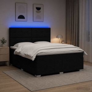 vidaXL LED Boxspring Bed met Matras Zwart 140 x 200 cm Stof