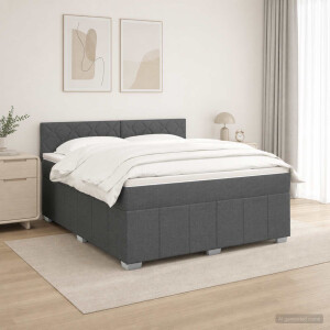 vidaXL LED Boxspring Bed met Matras Donkergrijs 180 x 200 cm Stof