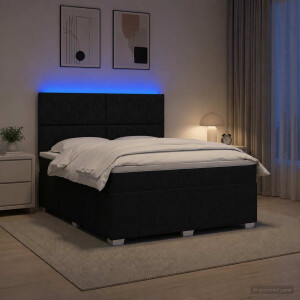 vidaXL LED Boxspring Bed met Matras Zwart 180 x 200 cm Stof