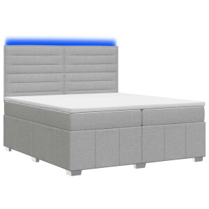 vidaXL LED Boxspring Bed met Matras Lichtgrijs 200 x 200 cm Stof