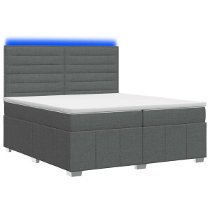 vidaXL LED Boxspring Bed met Matras Donkergrijs 200 x 200 cm Stof