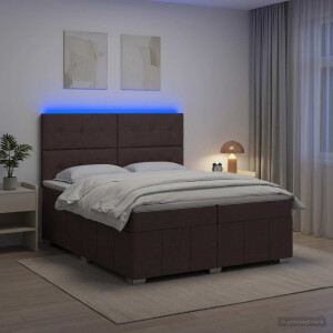 vidaXL LED Boxspring Bed met Matras Donkerbruin 200 x 200 cm Stof