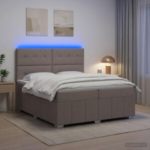 vidaXL LED Boxspring Bed met Matras Taupe 200 x 200 cm Stof