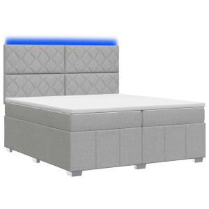vidaXL LED Boxspring Bed met Matras Lichtgrijs 200 x 200 cm Stof