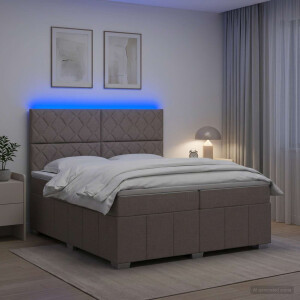 vidaXL LED Boxspring Bed met Matras Taupe 200 x 200 cm Stof