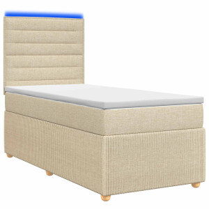 vidaXL LED Boxspring Bed met Matras Crèmekleurig 90 x 200 cm Stof