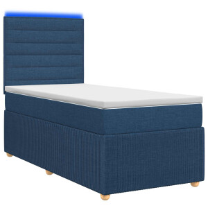 vidaXL LED Boxspring Bed met Matras Blauw 90 x 200 cm Stof