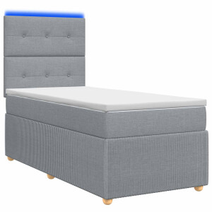 vidaXL LED Boxspring Bed met Matras Lichtgrijs 90 x 200 cm Stof