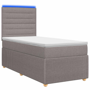 vidaXL LED Boxspring Bed met Matras Taupe 100 x 200 cm Stof