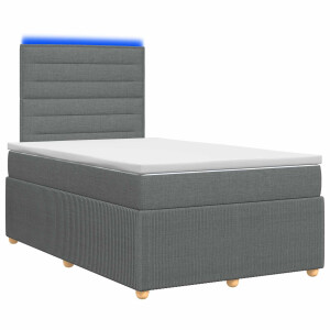 vidaXL LED Boxspring Bed met Matras Donkergrijs 120 x 190 cm Stof