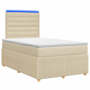 vidaXL LED Boxspring Bed met Matras Crèmekleurig 120 x 190 cm Stof