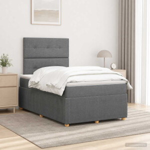 vidaXL LED Boxspring Bed met Matras Donkergrijs 120 x 190 cm Stof